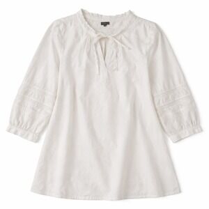Talbots Cotton Blouse – LP White Crochet Lace Peasant Sleeve READ